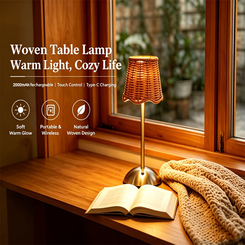 Home Lighting And Decor - Bohem Dokuma Rattan Sanat Masa Lambası