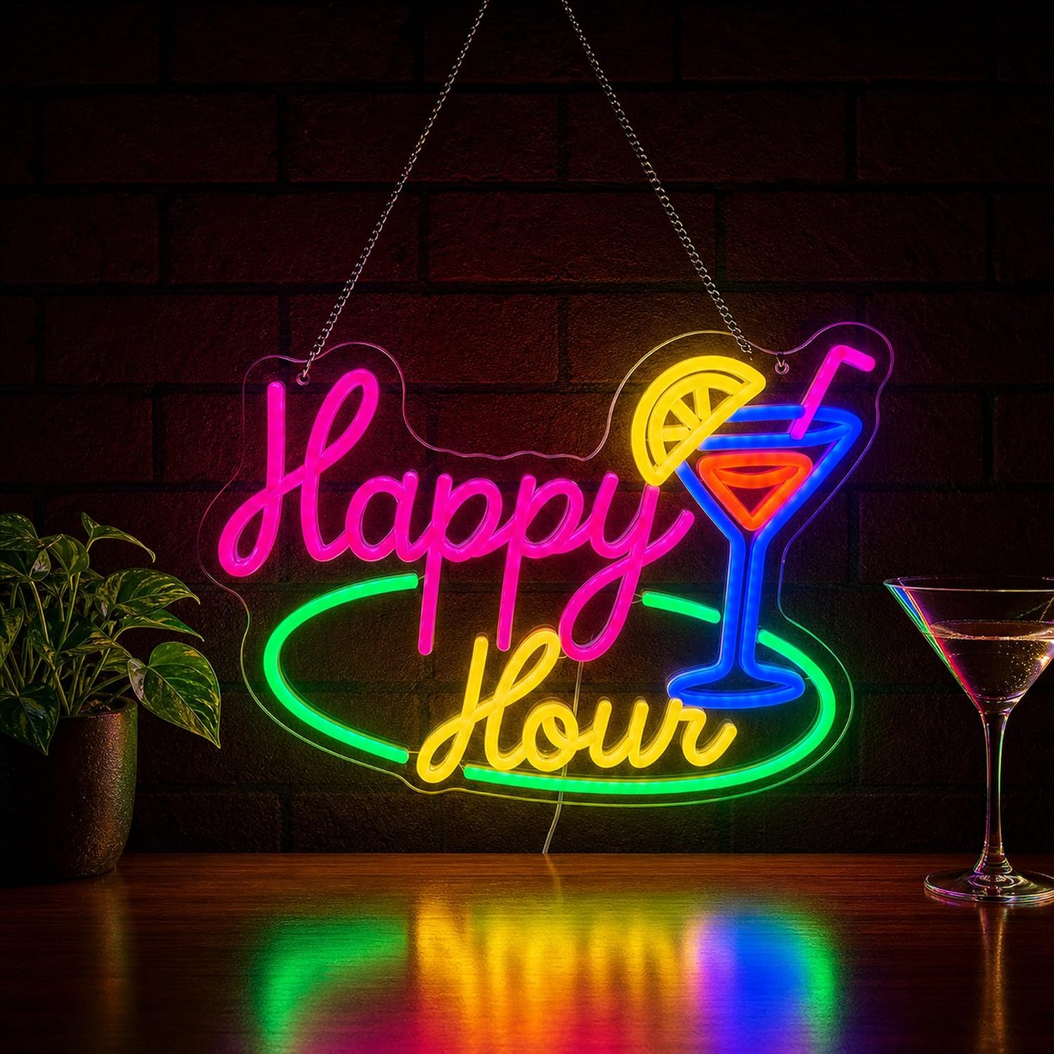 Decor Lighting Opening Hours - Happy Hour Kokteyl LED Neon Tabela