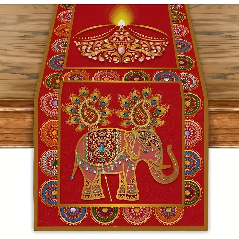 Lighting Decoration For Diwali - VIKAMA Mutlu Diwali Masa Örtüsü, Fil