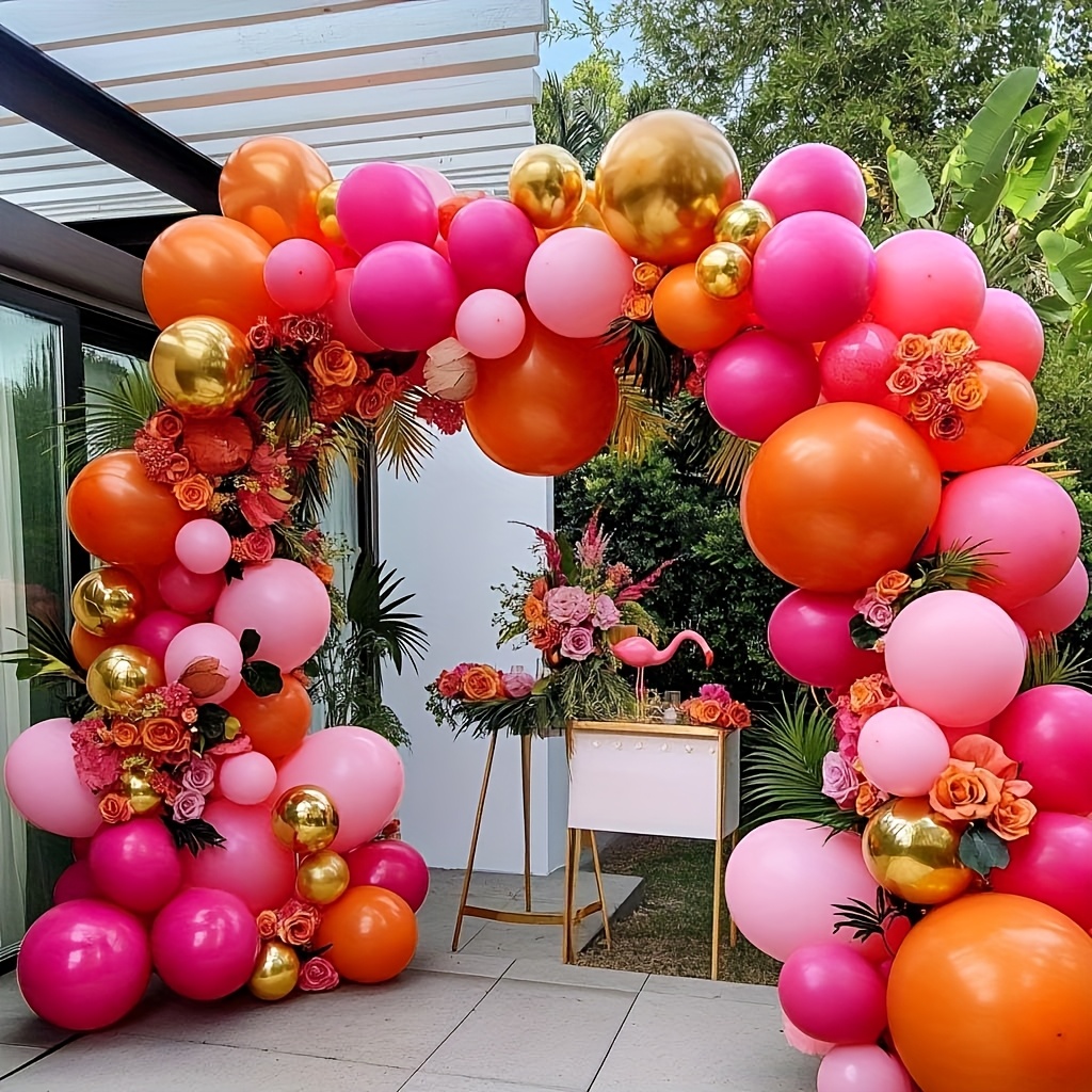Orange Lighting Decor - 126 adet Sıcak Pembe Turuncu Balon