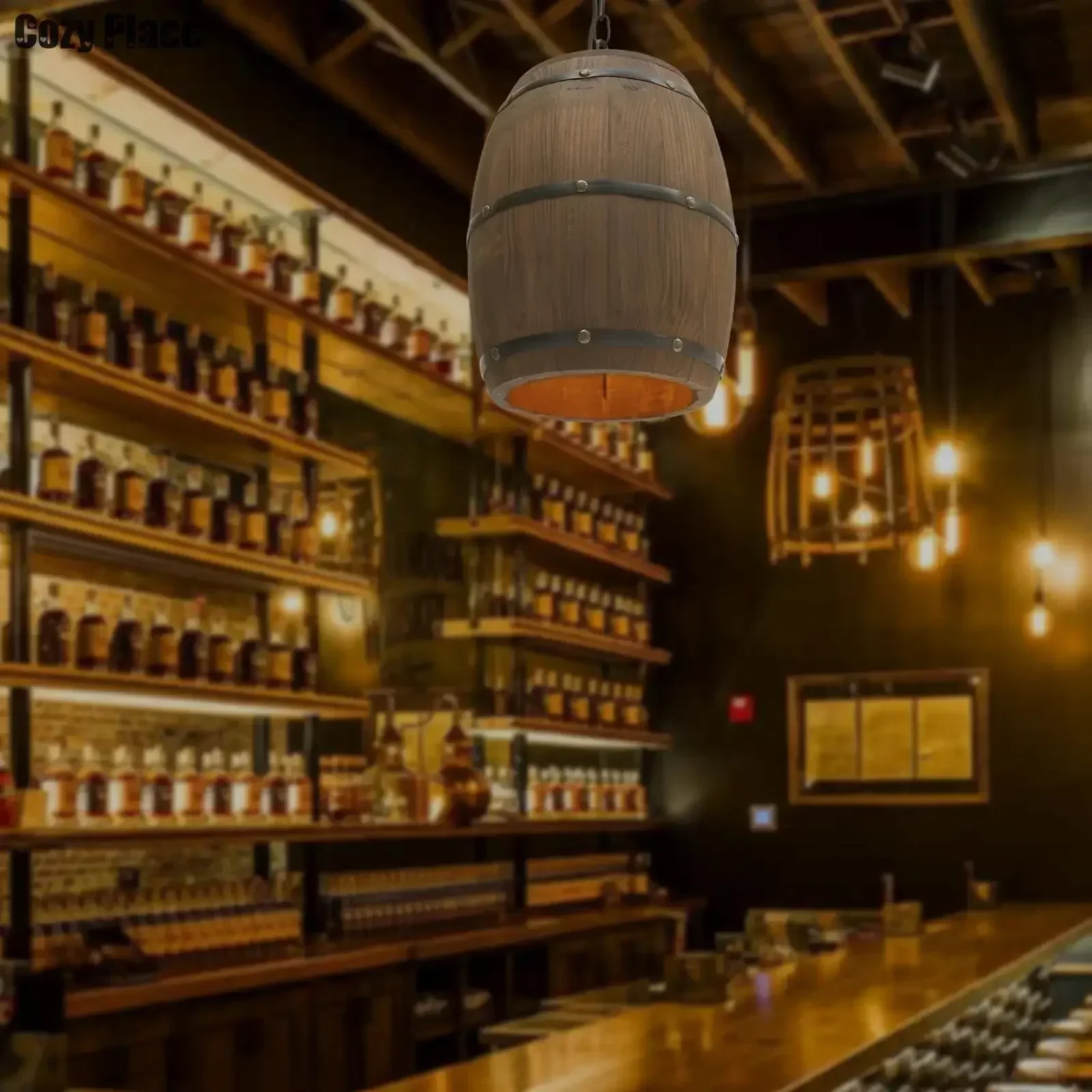 Home Lighting And Decor - Rustik Lamba Vintage Avize Ahşap Sarkıt