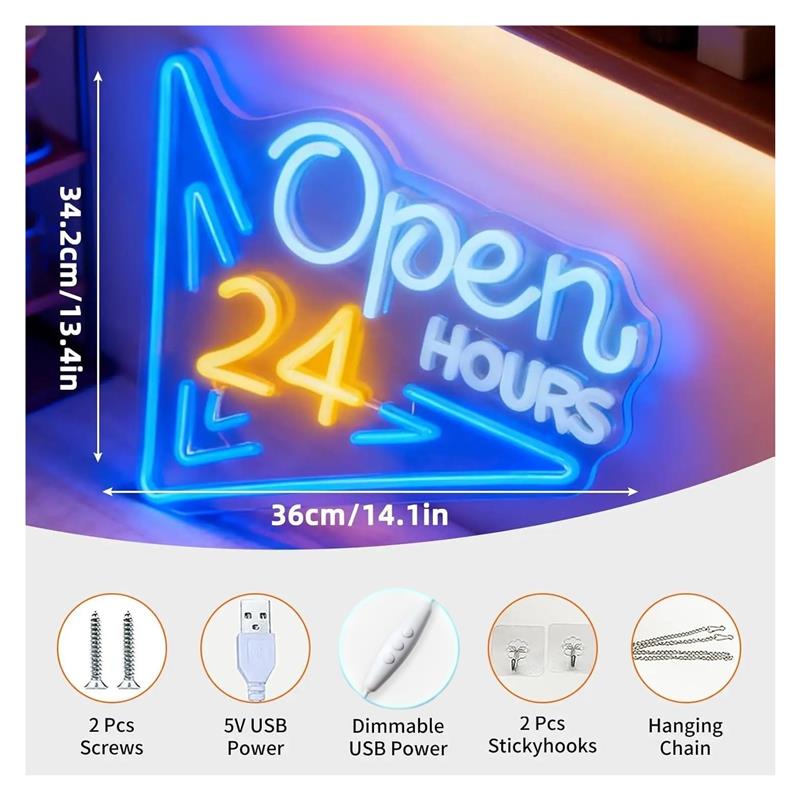 Açık 24 Saat Neon Burcu USB Po - Decor Lighting Opening Hours incelemesi ve fiyatı